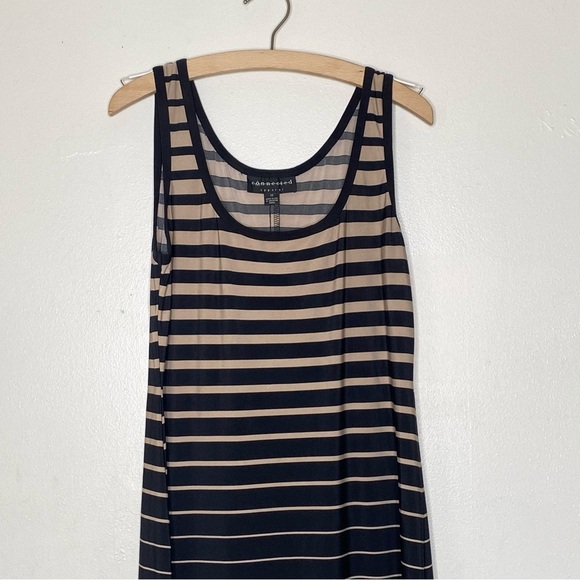 Connected Apparel Sleeveless Tank Maxi Dress Black Tan Striped Size 10 - Picture 4 of 8